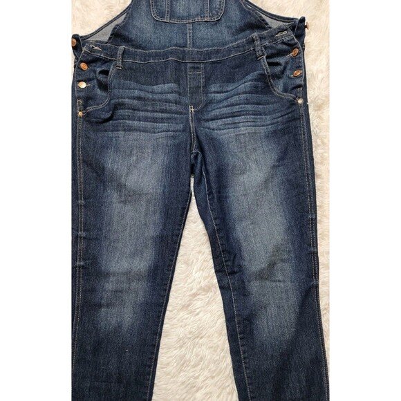 L.E.I. Y2k Dark Denim Whiskered Faded Hippie Overalls Size XL Juniors - Picture 4 of 13